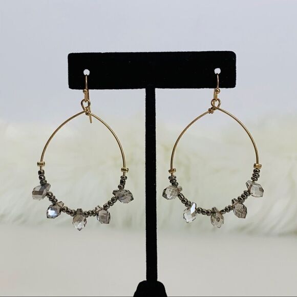 Jewelry - Crystal & Seed Skinny Hoop Earrings